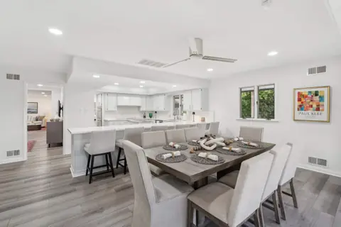 The dining table and counter seating