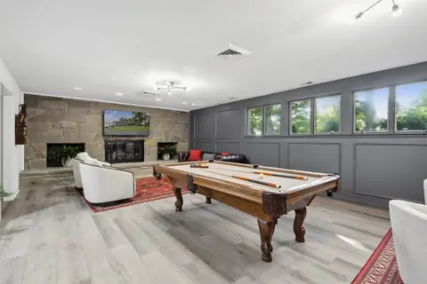 The game room fireplace